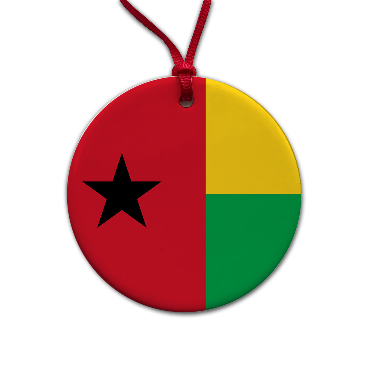 Guinea-Bissau Country Flag Round Ceramic Holiday Christmas Tree Ornament