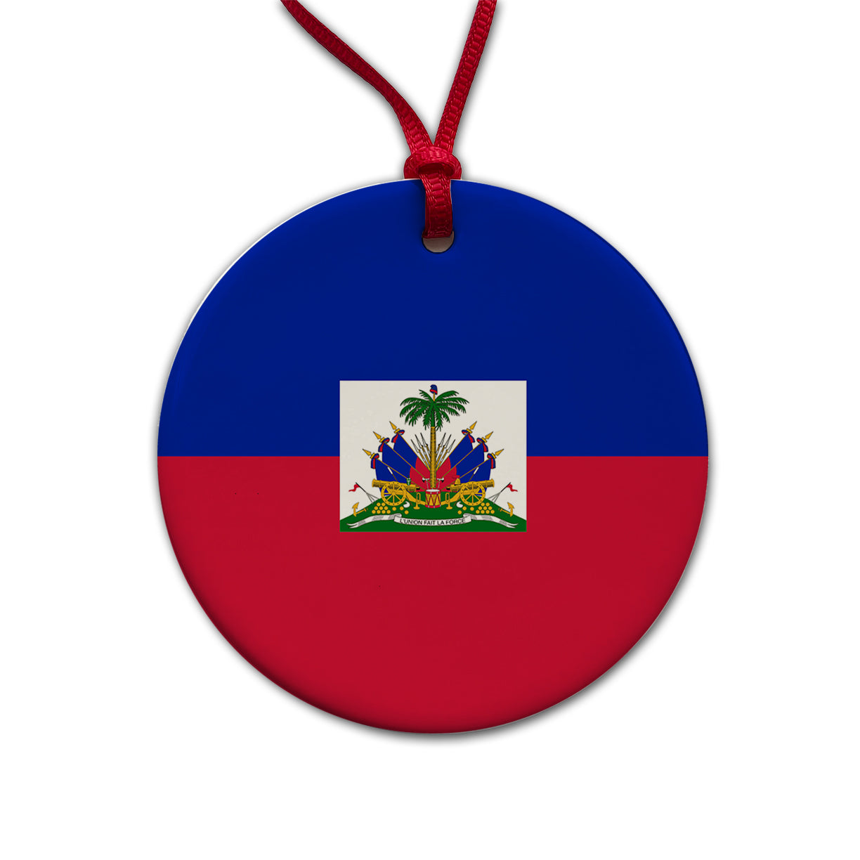 Haiti Country Flag Round Ceramic Holiday Christmas Tree Ornament