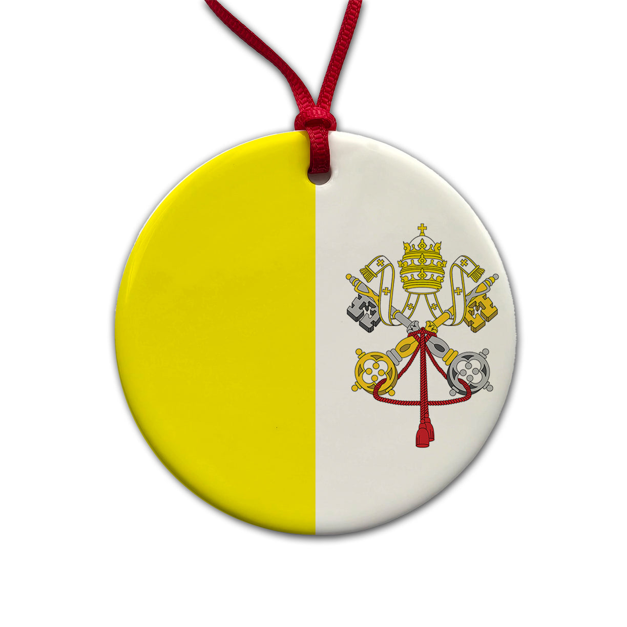 Holy See Country Flag Round Ceramic Holiday Christmas Tree Ornament