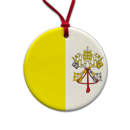 Holy See Country Flag Round Ceramic Holiday Christmas Tree Ornament
