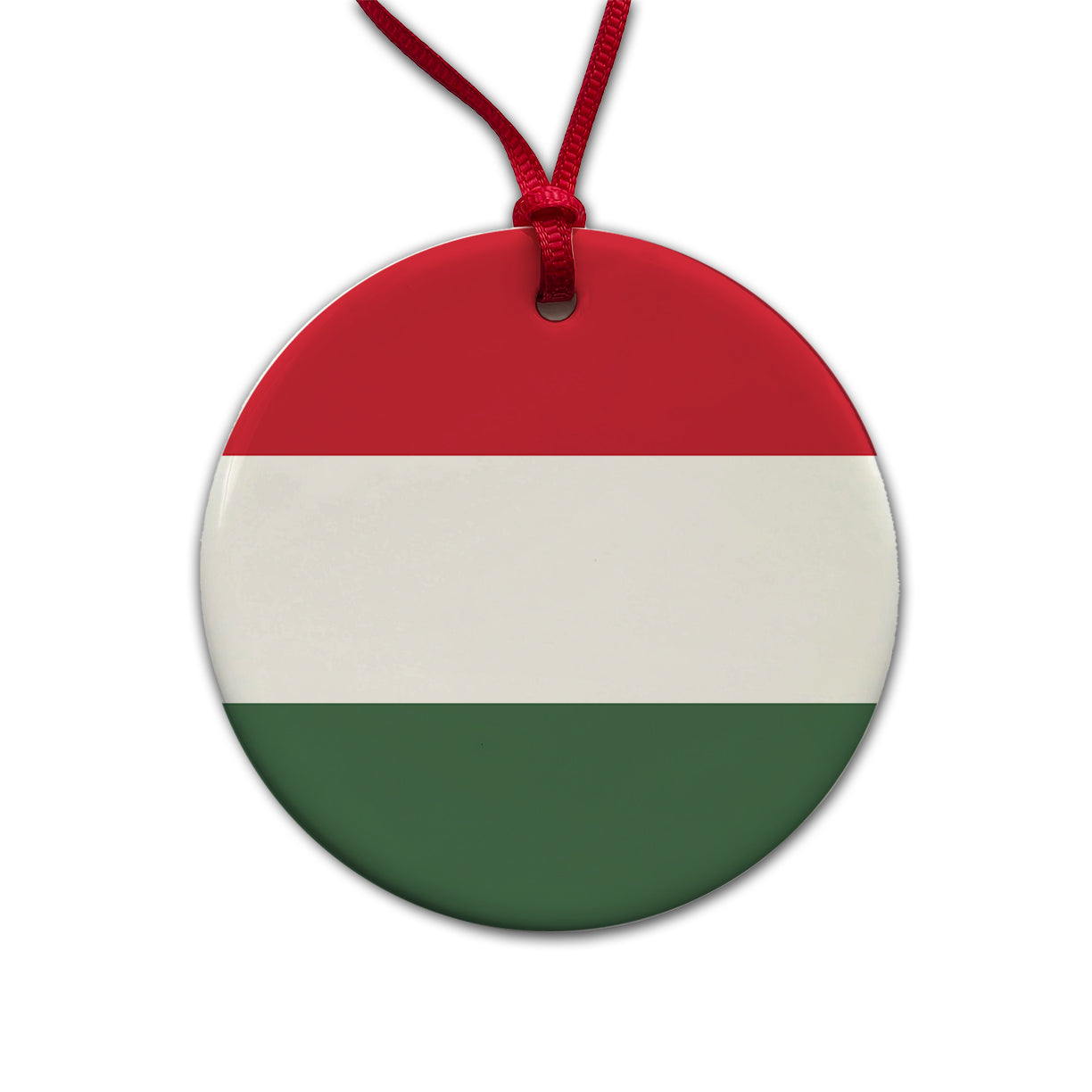 Hungary Country Flag Round Ceramic Holiday Christmas Tree Ornament