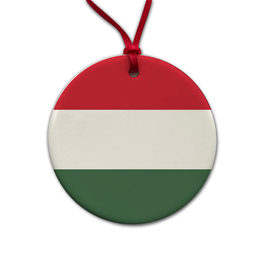 Hungary Country Flag Round Ceramic Holiday Christmas Tree Ornament