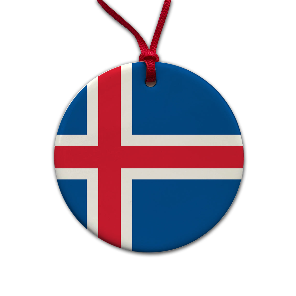 Iceland Country Flag Round Ceramic Holiday Christmas Tree Ornament