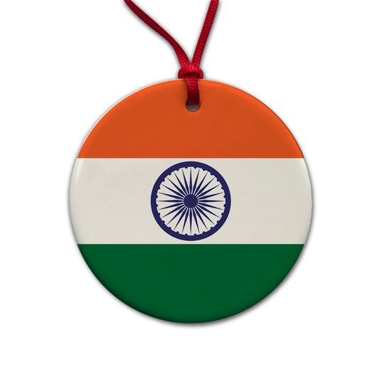 India Country Flag Round Ceramic Holiday Christmas Tree Ornament