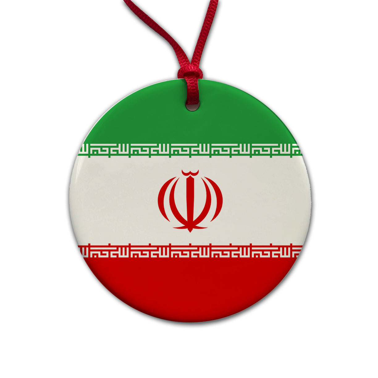 Iran Country Flag Round Ceramic Holiday Christmas Tree Ornament