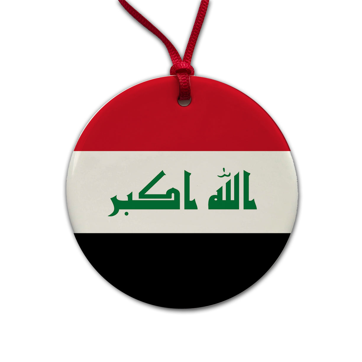 Iraq Country Flag Round Ceramic Holiday Christmas Tree Ornament