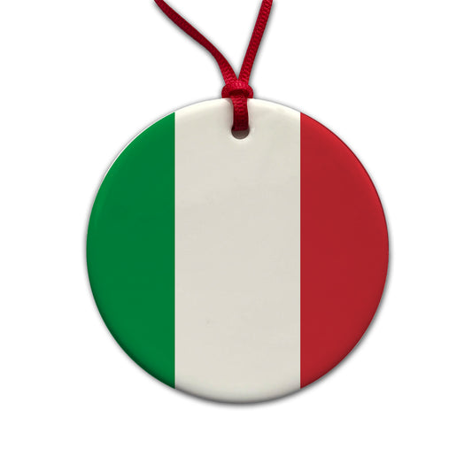 Italy Country Flag Round Ceramic Holiday Christmas Tree Ornament