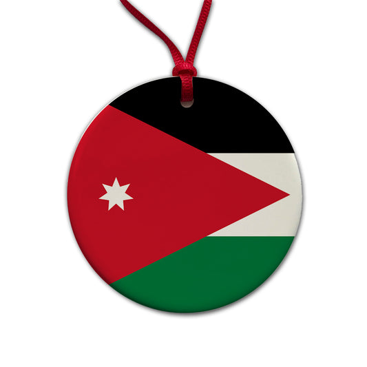 Jordan Country Flag Round Ceramic Holiday Christmas Tree Ornament