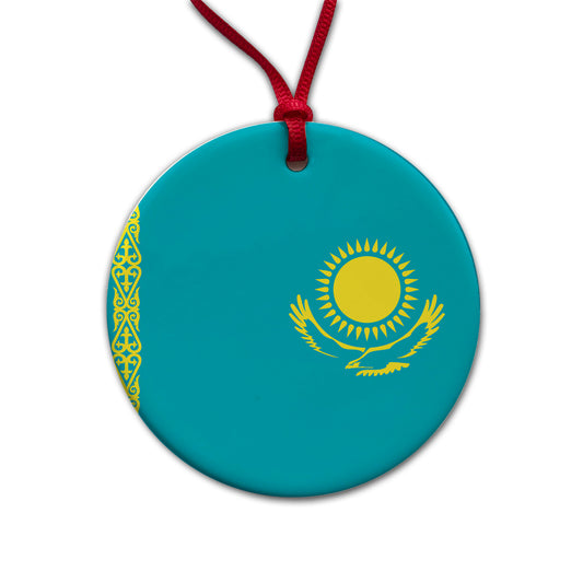 Kazakhstan Country Flag Round Ceramic Holiday Christmas Tree Ornament