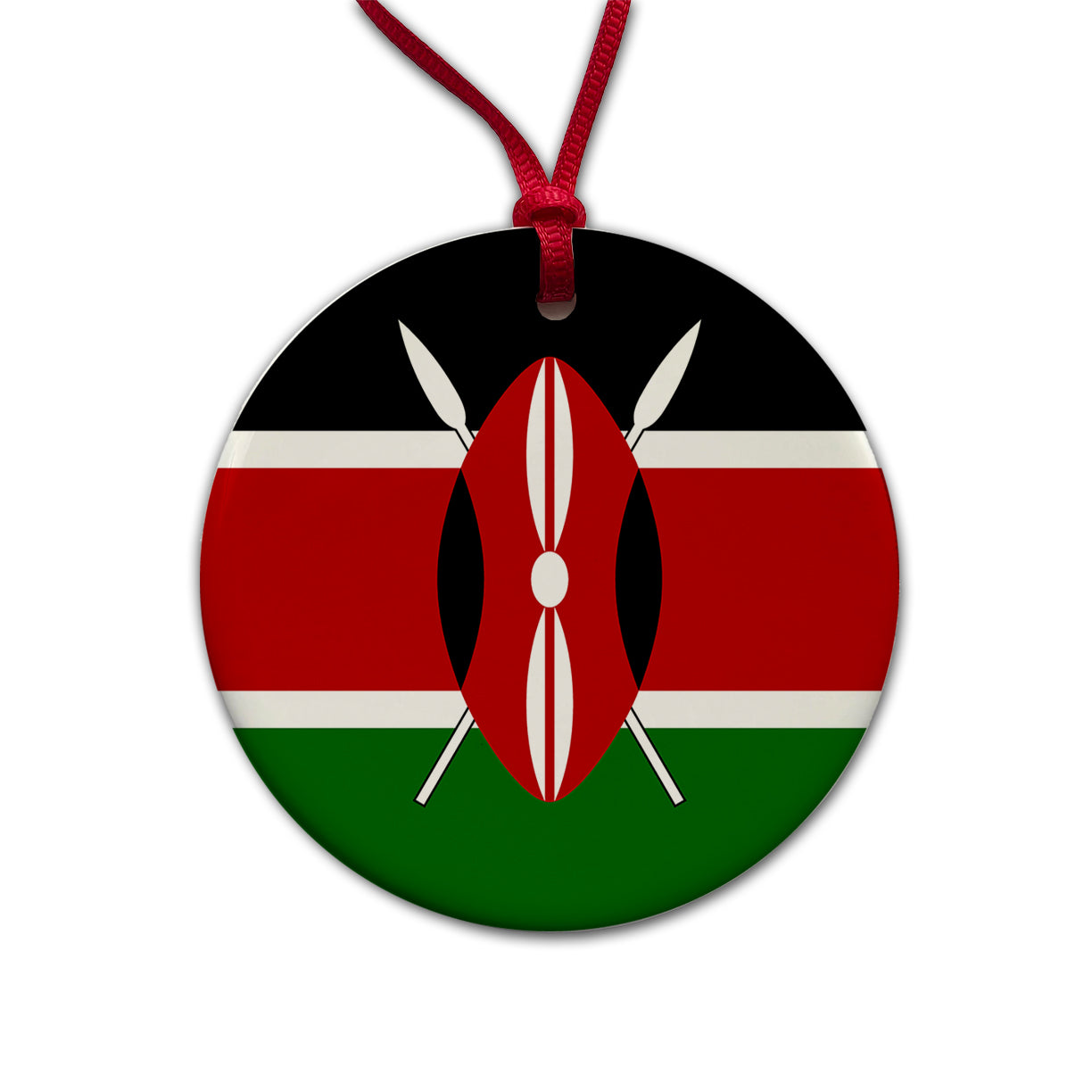 Kenya Country Flag Round Ceramic Holiday Christmas Tree Ornament