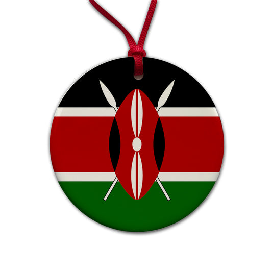 Kenya Country Flag Round Ceramic Holiday Christmas Tree Ornament