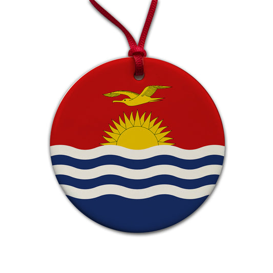 Kiribati Country Flag Round Ceramic Holiday Christmas Tree Ornament
