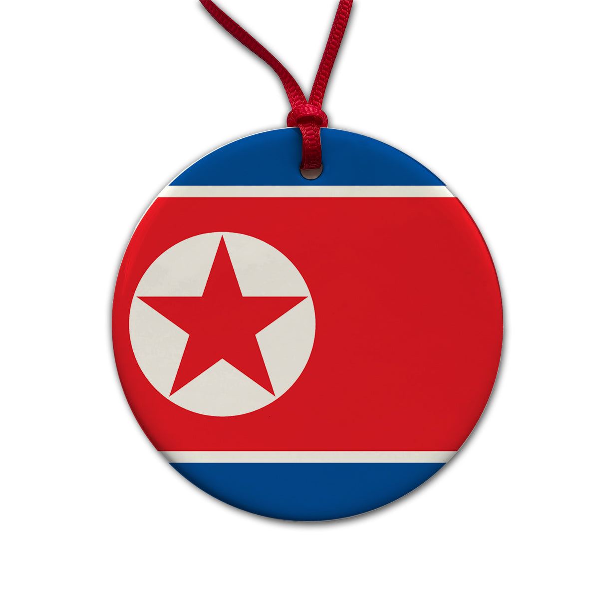 Korea (the Democratic People's Republic of) Country Flag Round Ceramic Holiday Christmas Tree Ornament