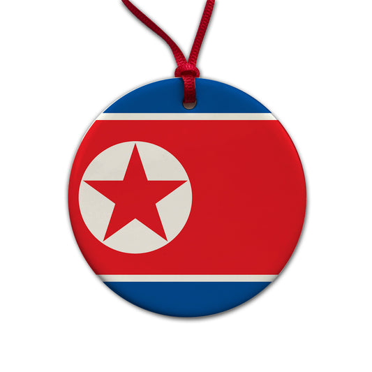 Korea (the Democratic People's Republic of) Country Flag Round Ceramic Holiday Christmas Tree Ornament