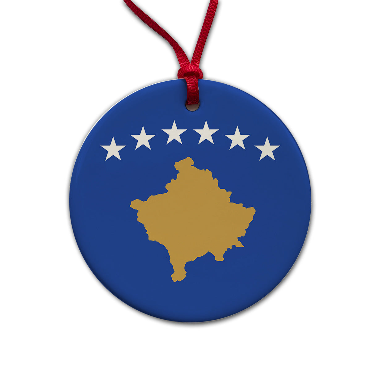 Kosovo Country Flag Round Ceramic Holiday Christmas Tree Ornament