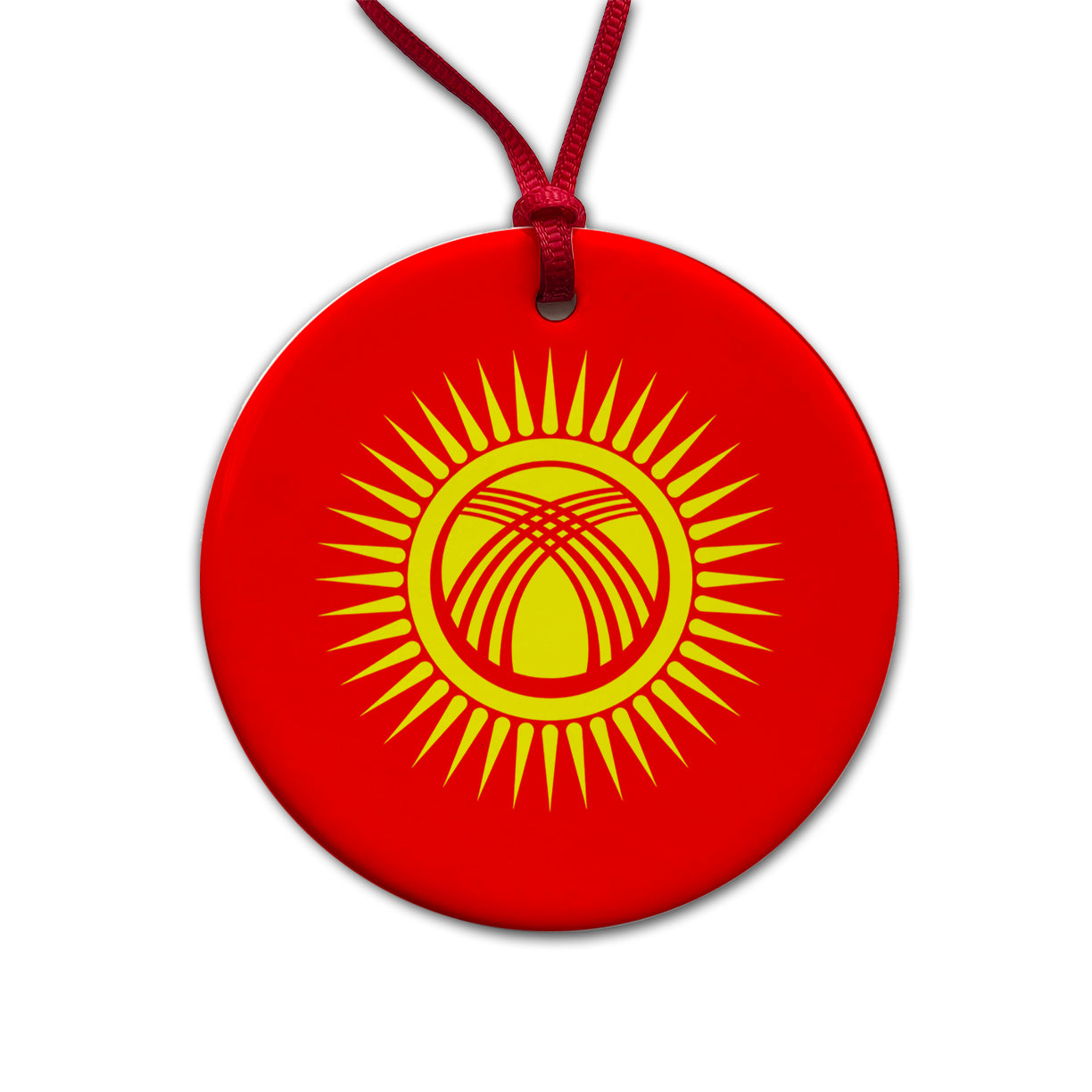 Kyrgyzstan Country Flag Round Ceramic Holiday Christmas Tree Ornament