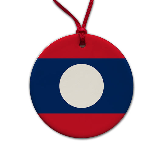Lao People's Democratic Republic Country Flag Round Ceramic Holiday Christmas Tree Ornament