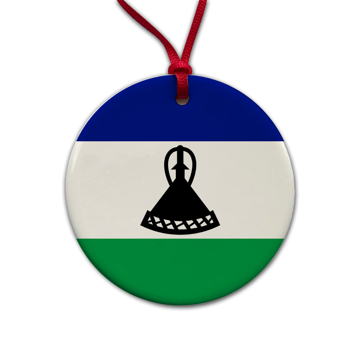 Lesotho Country Flag Round Ceramic Holiday Christmas Tree Ornament