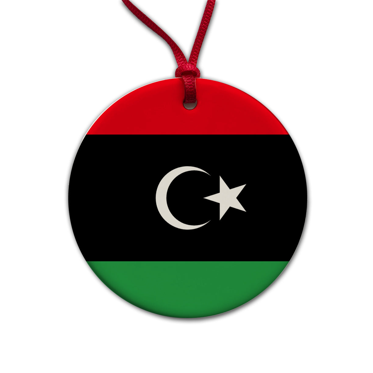Libya Country Flag Round Ceramic Holiday Christmas Tree Ornament