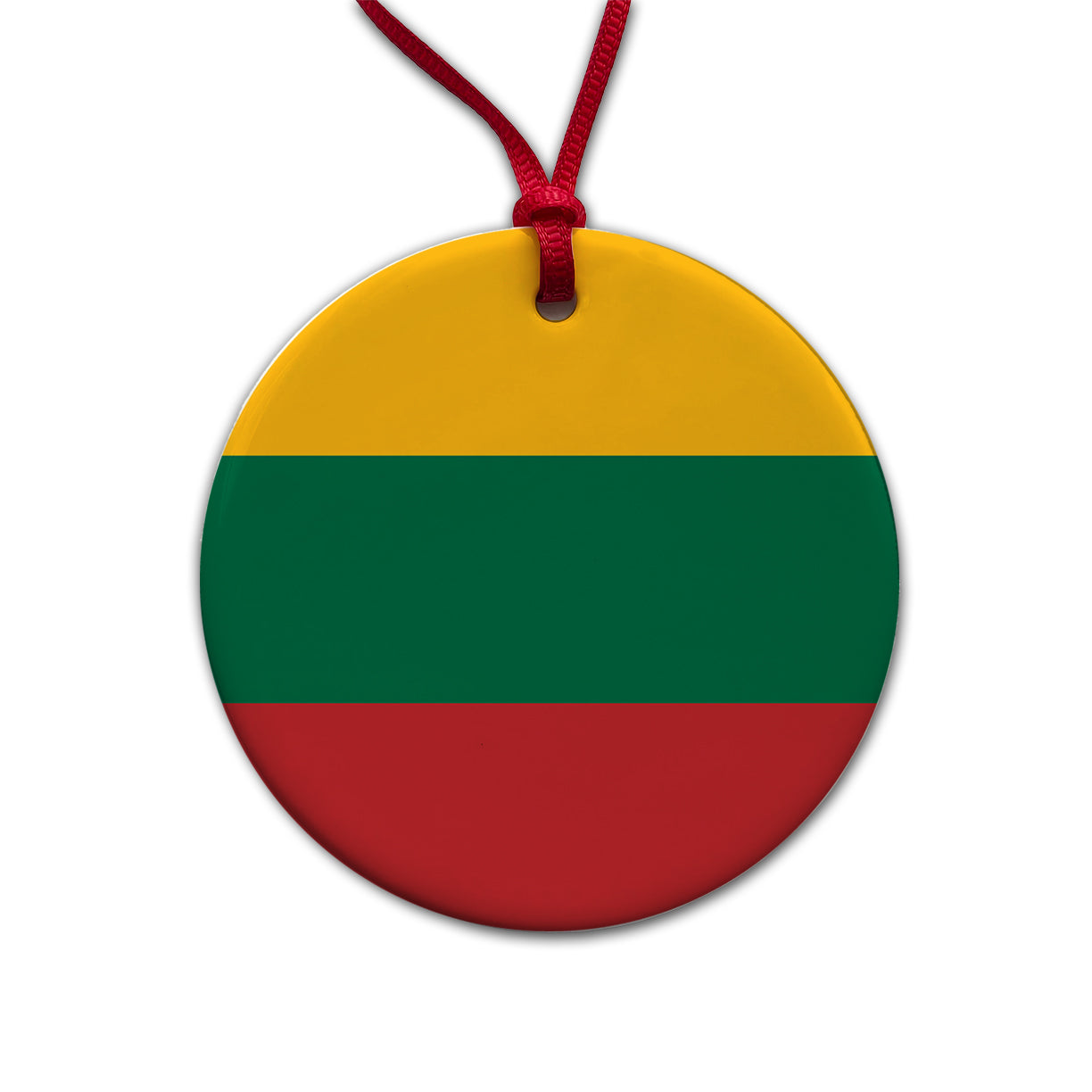 Lithuania Country Flag Round Ceramic Holiday Christmas Tree Ornament