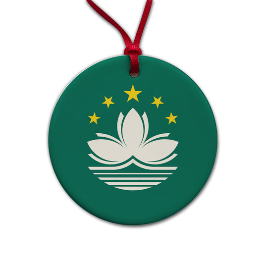 Macao Country Flag Round Ceramic Holiday Christmas Tree Ornament