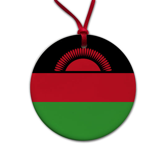 Malawi Country Flag Round Ceramic Holiday Christmas Tree Ornament