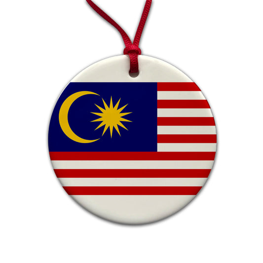 Malaysia Country Flag Round Ceramic Holiday Christmas Tree Ornament