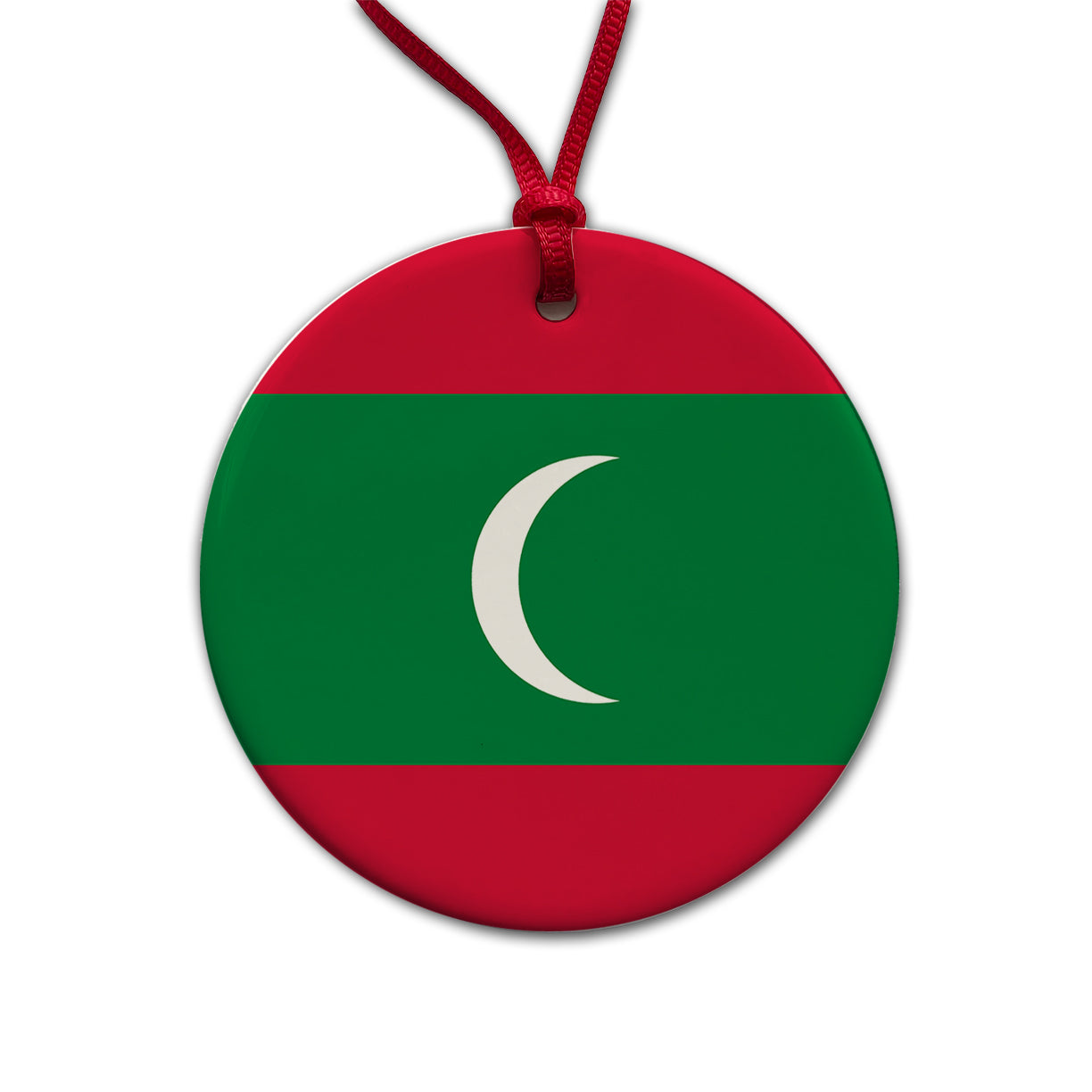 Maldives Country Flag Round Ceramic Holiday Christmas Tree Ornament