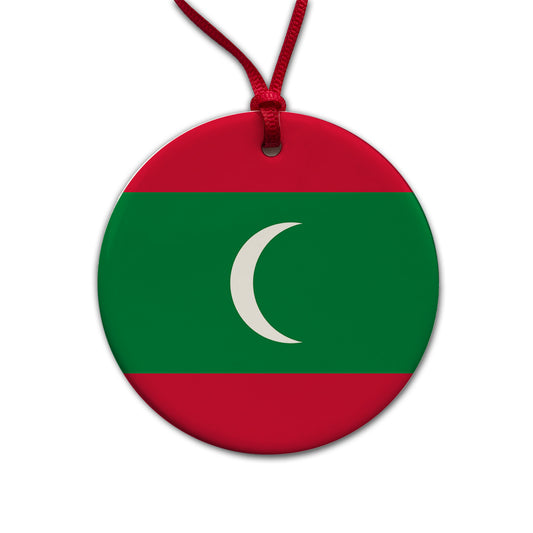 Maldives Country Flag Round Ceramic Holiday Christmas Tree Ornament