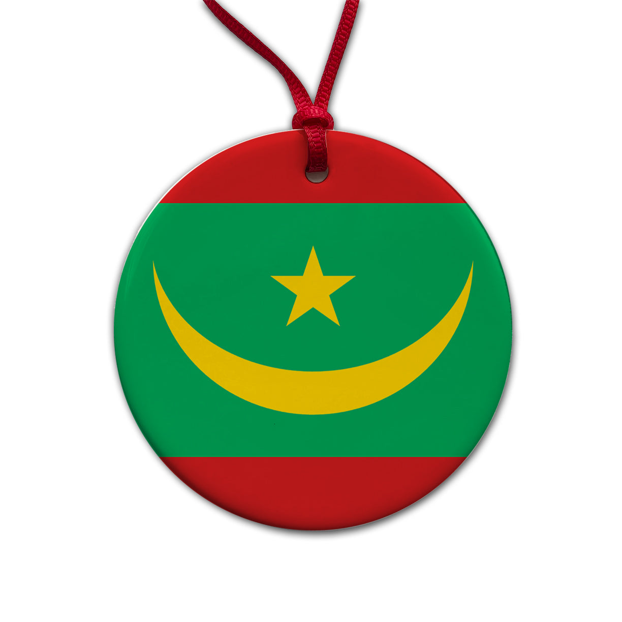 Mauritania Country Flag Round Ceramic Holiday Christmas Tree Ornament