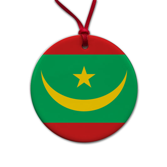 Mauritania Country Flag Round Ceramic Holiday Christmas Tree Ornament