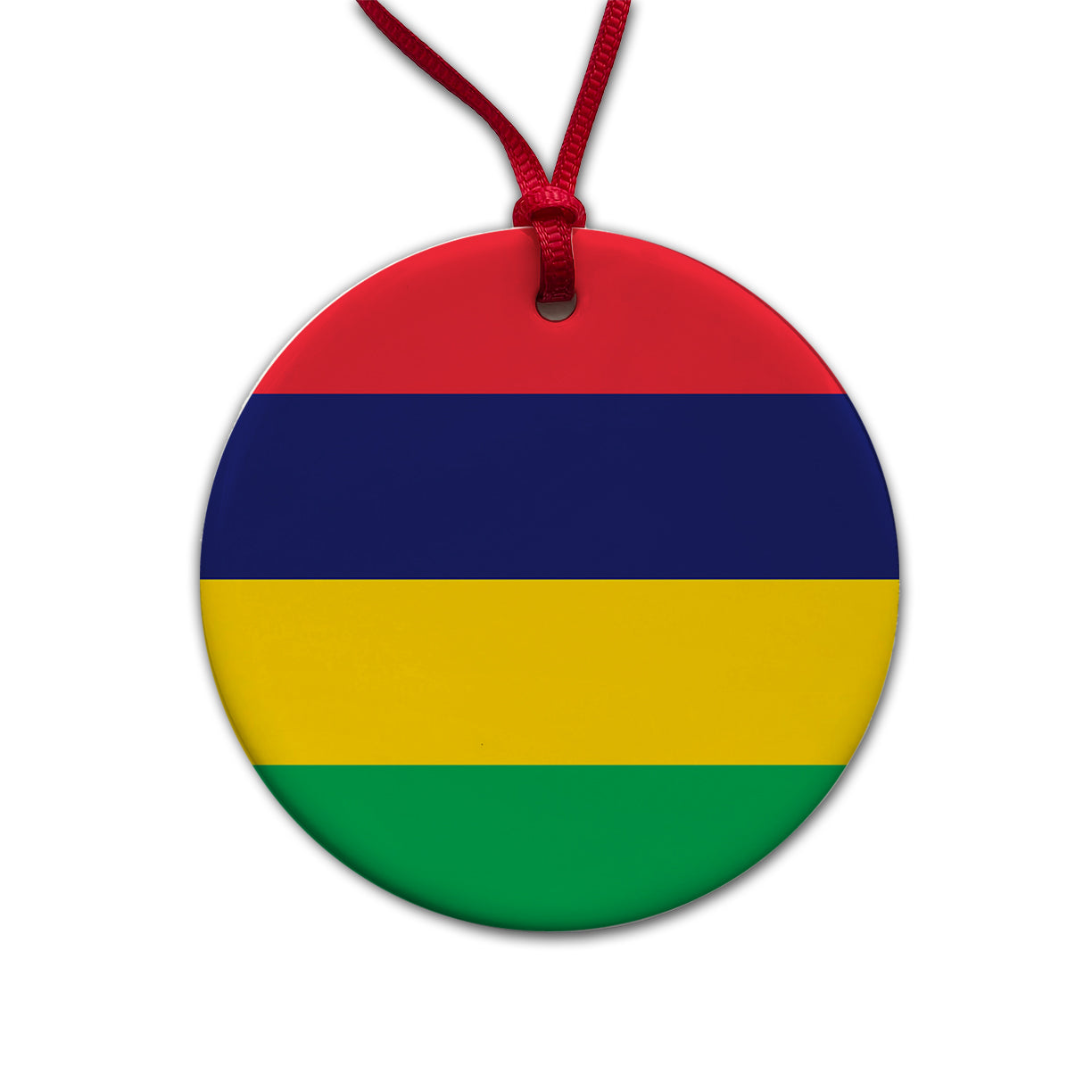 Mauritius Country Flag Round Ceramic Holiday Christmas Tree Ornament