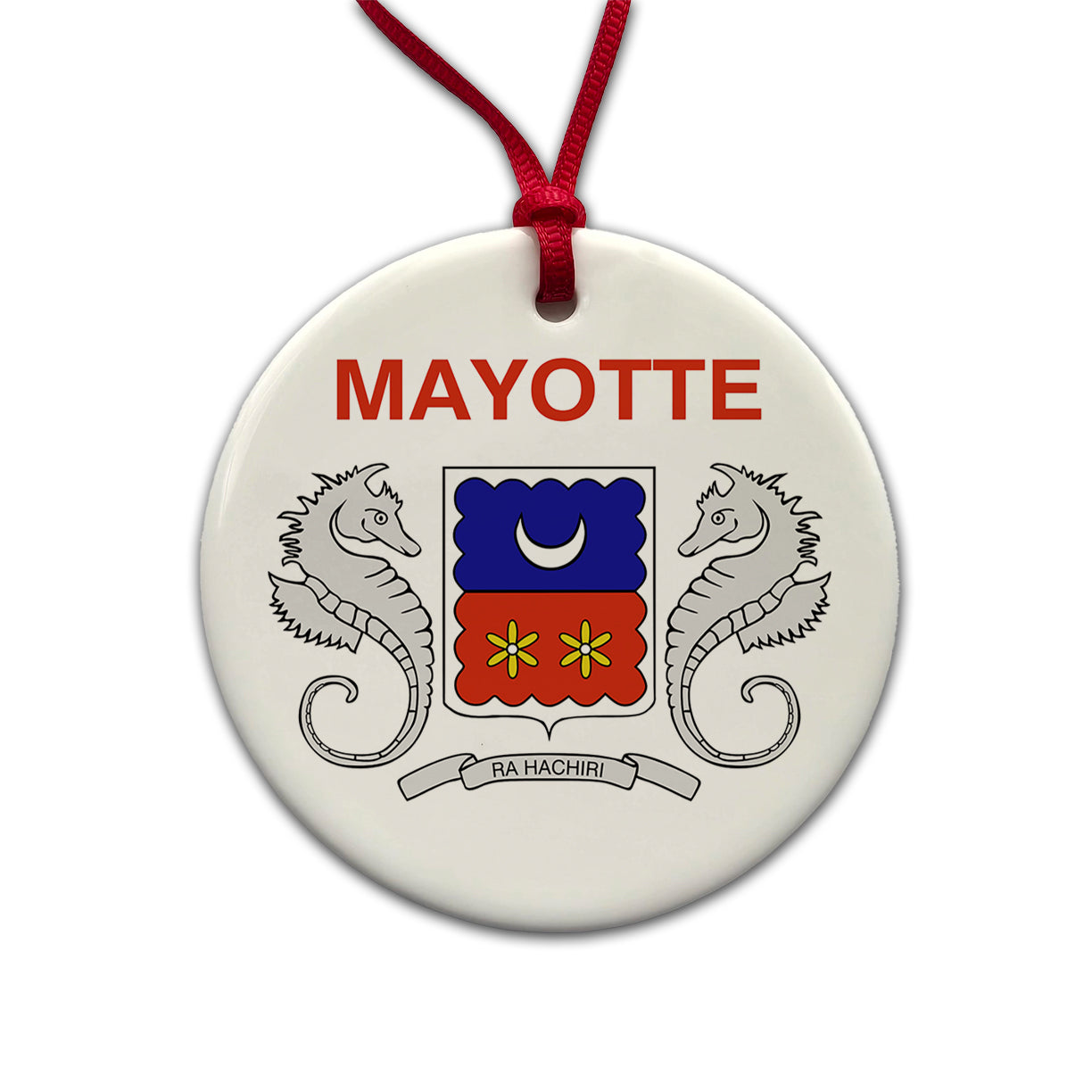 Mayotte Country Flag Round Ceramic Holiday Christmas Tree Ornament