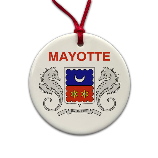 Mayotte Country Flag Round Ceramic Holiday Christmas Tree Ornament