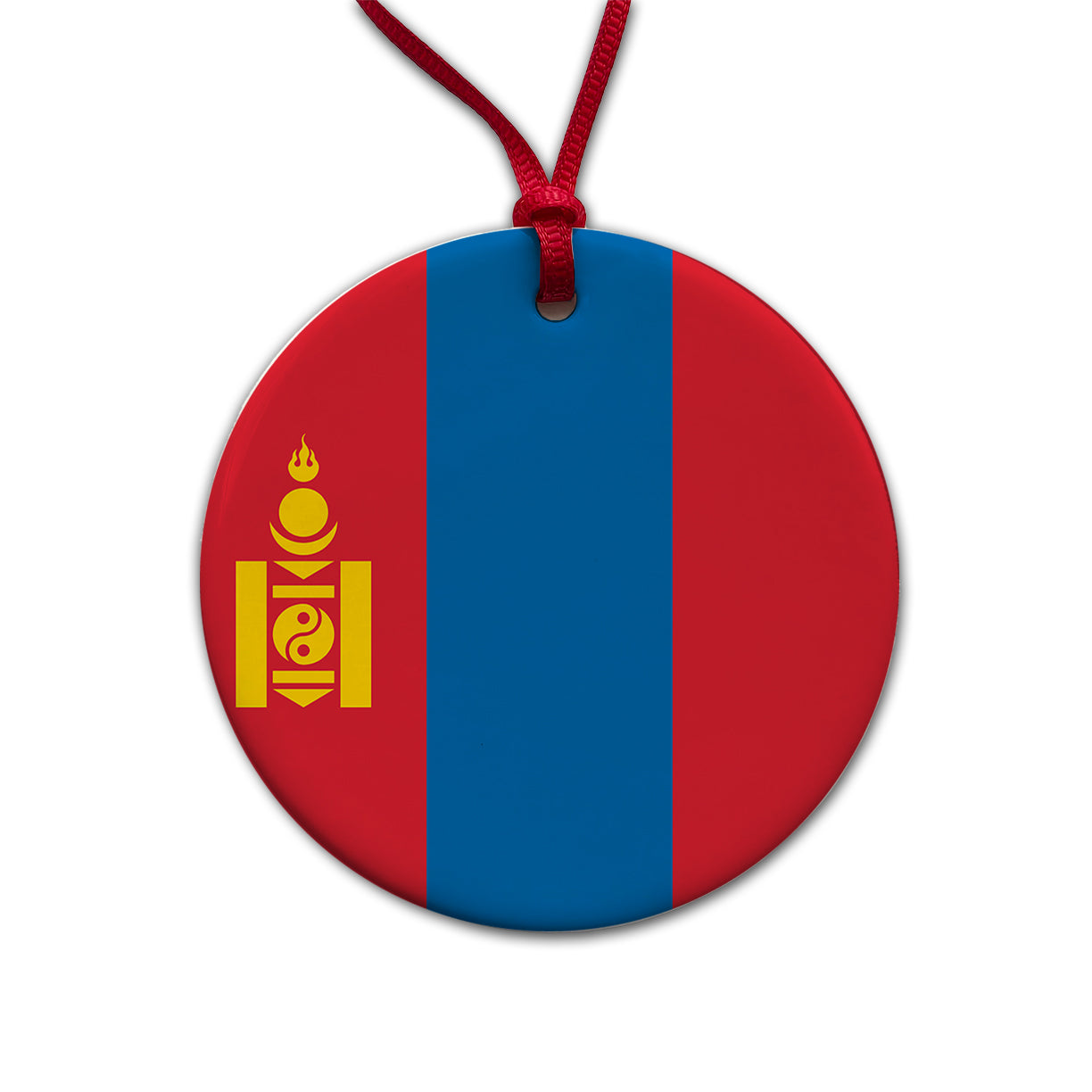 Mongolia Country Flag Round Ceramic Holiday Christmas Tree Ornament