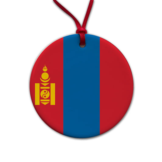 Mongolia Country Flag Round Ceramic Holiday Christmas Tree Ornament