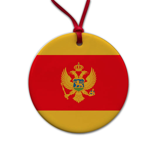 Montenegro Country Flag Round Ceramic Holiday Christmas Tree Ornament