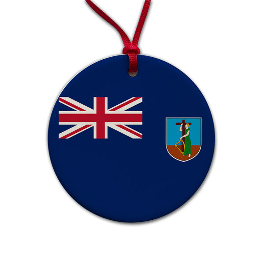 Montserrat Country Flag Round Ceramic Holiday Christmas Tree Ornament