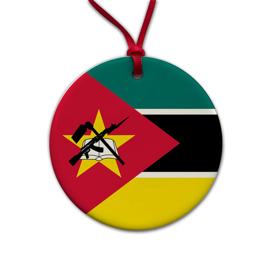 Mozambique Country Flag Round Ceramic Holiday Christmas Tree Ornament