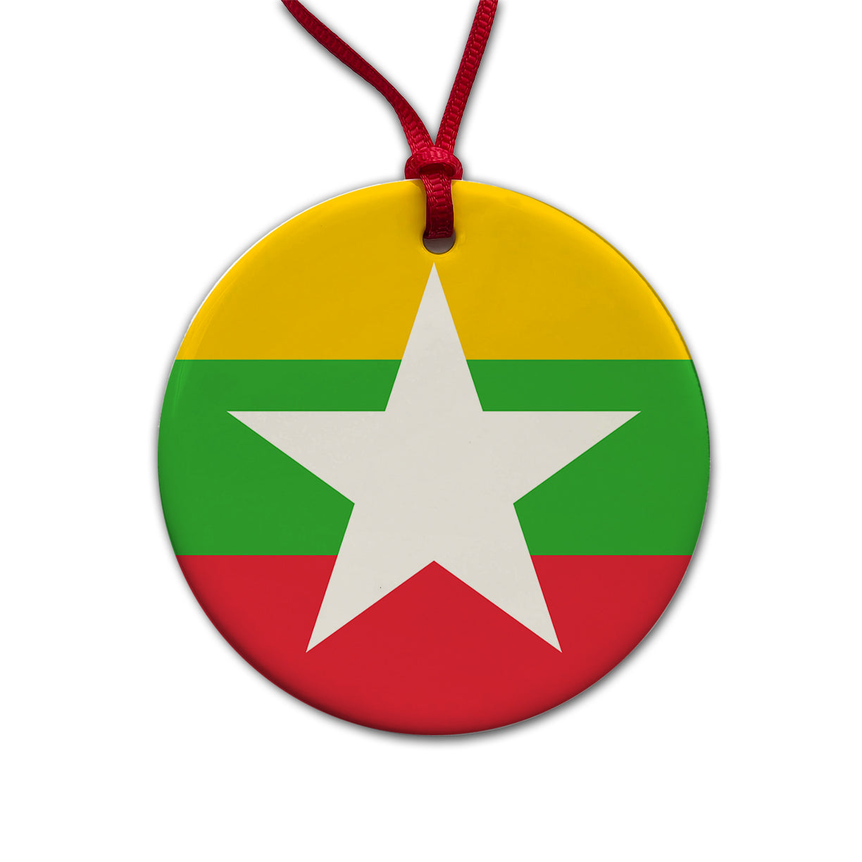 Myanmar Country Flag Round Ceramic Holiday Christmas Tree Ornament