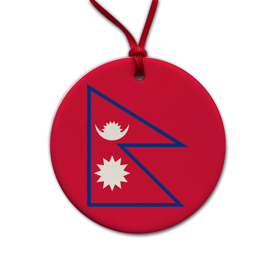 Nepal Country Flag Round Ceramic Holiday Christmas Tree Ornament