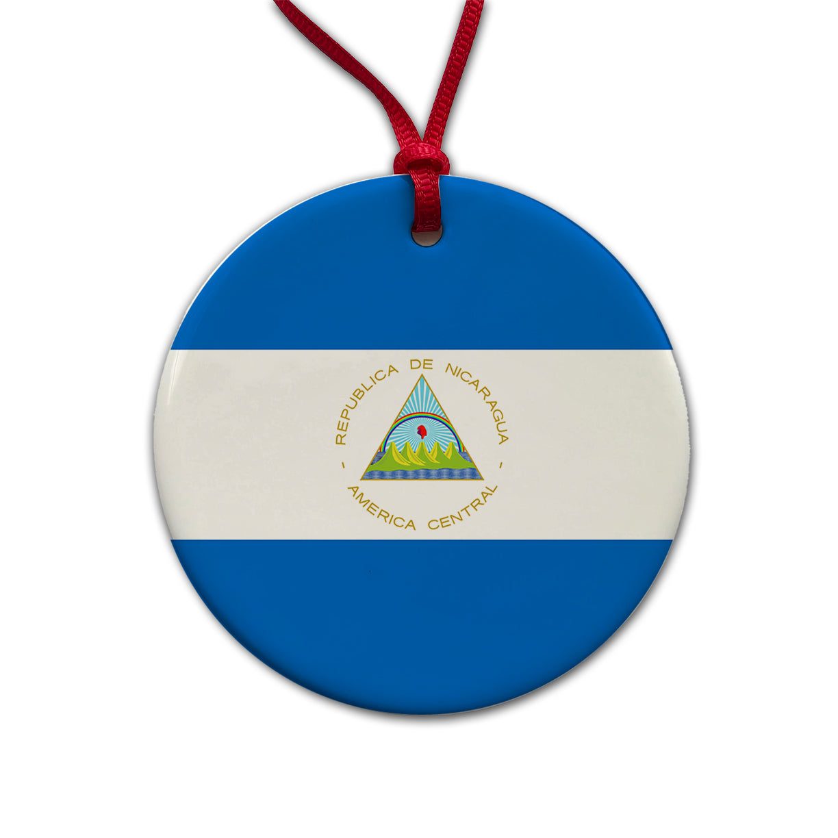 Nicaragua Country Flag Round Ceramic Holiday Christmas Tree Ornament