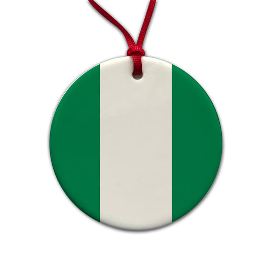 Nigeria Country Flag Round Ceramic Holiday Christmas Tree Ornament
