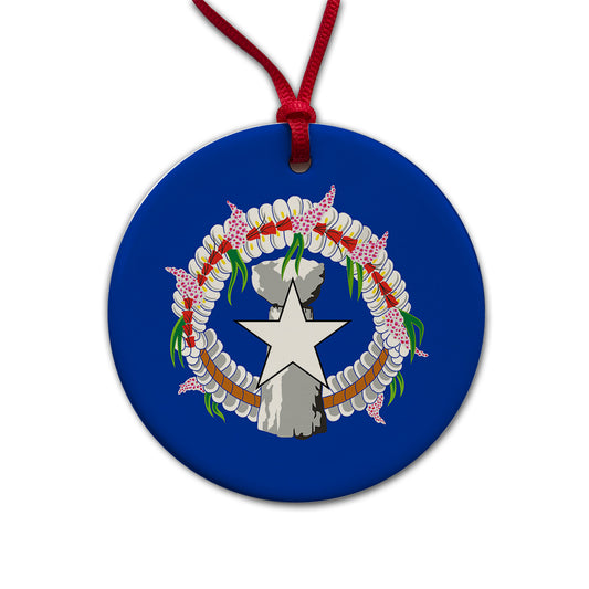 Northern Mariana Islands Country Flag Round Ceramic Holiday Christmas Tree Ornament