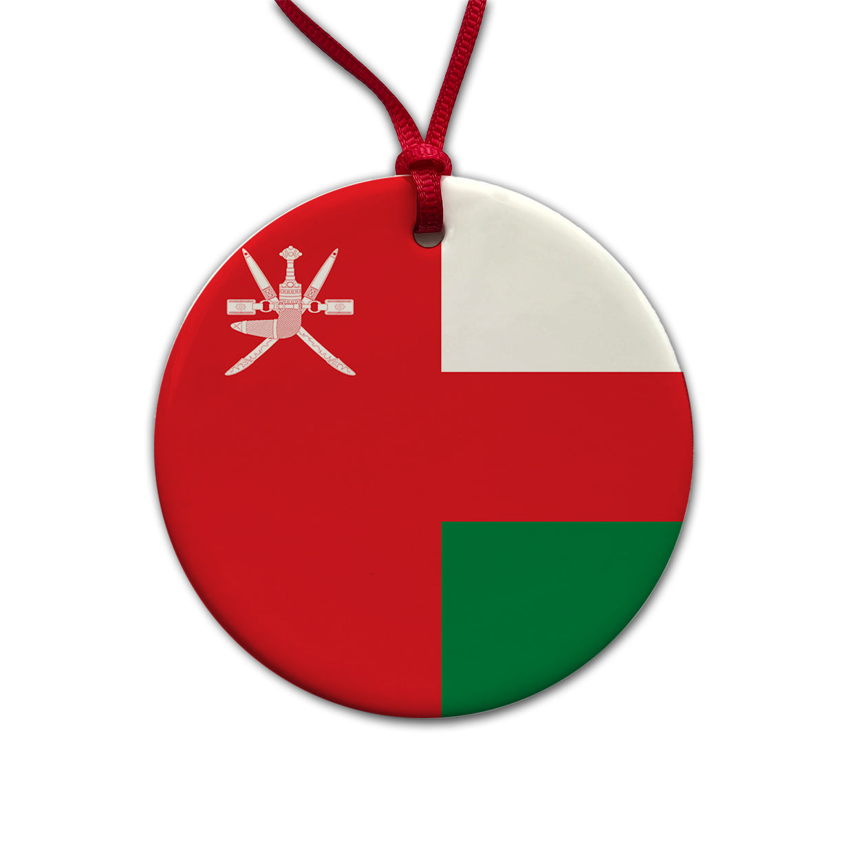 Oman Country Flag Round Ceramic Holiday Christmas Tree Ornament