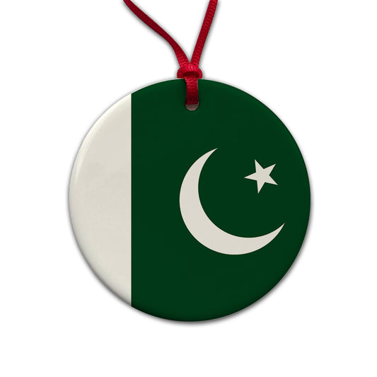 Pakistan Country Flag Round Ceramic Holiday Christmas Tree Ornament