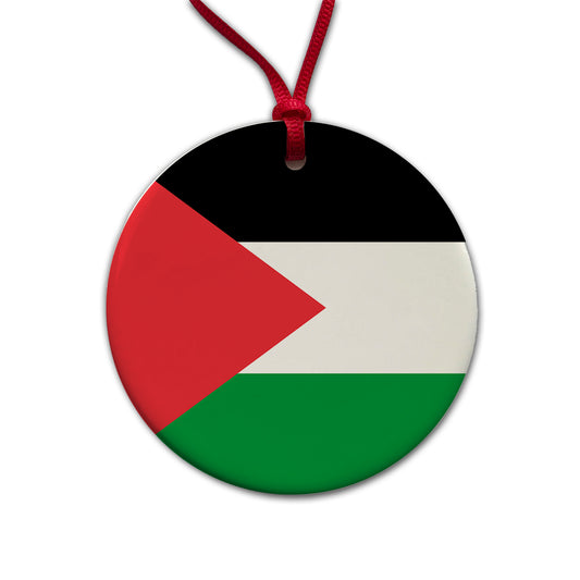 Palestine, State of Country Flag Round Ceramic Holiday Christmas Tree Ornament