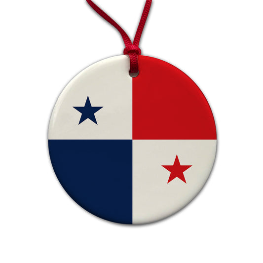 Panama Country Flag Round Ceramic Holiday Christmas Tree Ornament