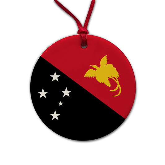 Papua New Guinea Country Flag Round Ceramic Holiday Christmas Tree Ornament