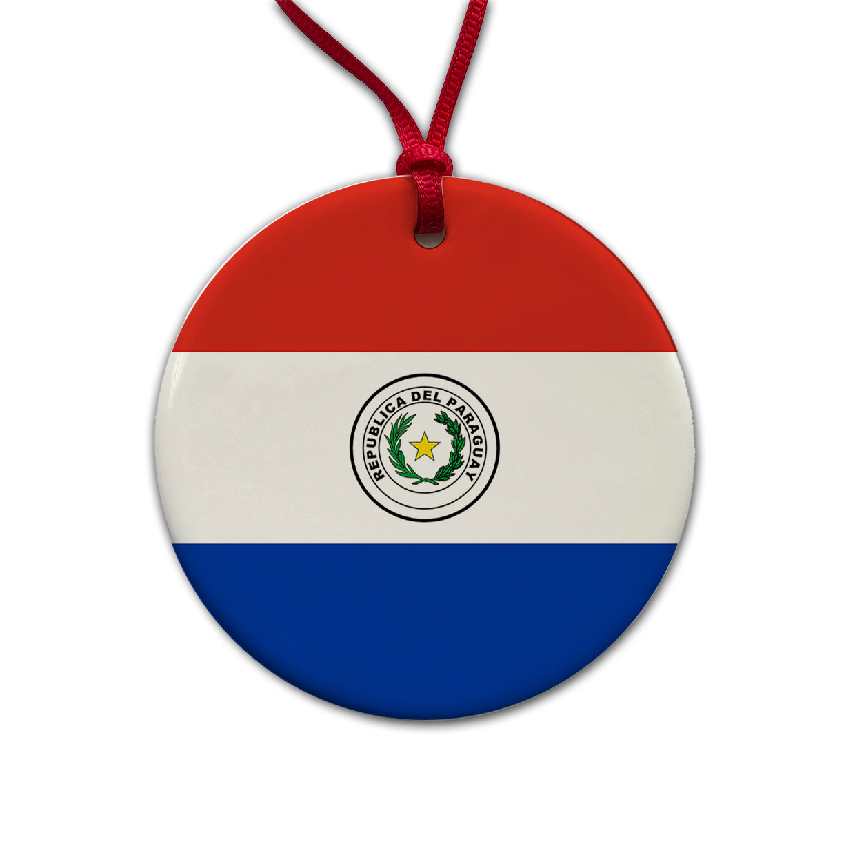Paraguay Country Flag Round Ceramic Holiday Christmas Tree Ornament
